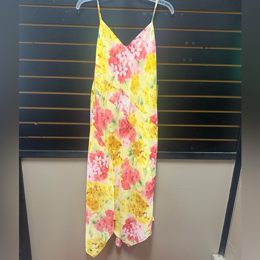 A Wild Thyme Yellow Pink Floral Midi Dress Spaghetti Strap Size 14 NWT